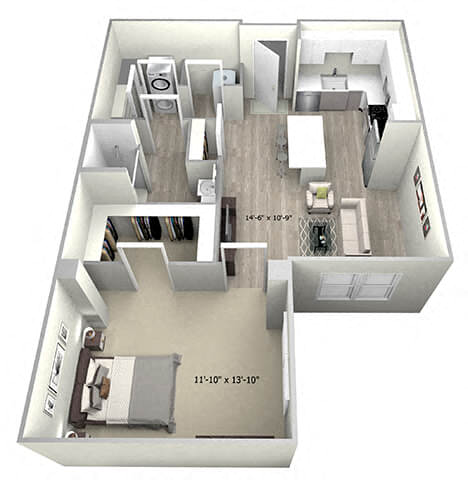 Floor plan for 1 bed, 1 bath, 660 sqft